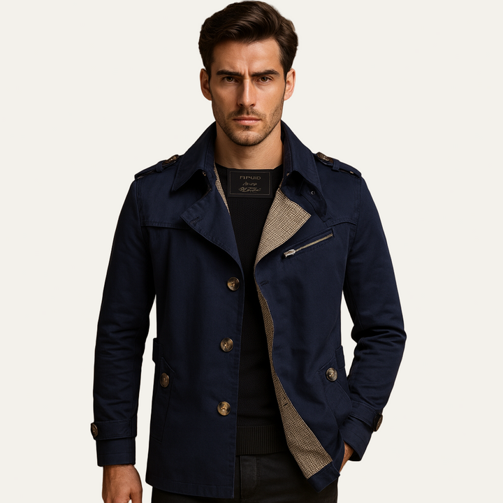 Mens Trench Coat Double Breasted High Collar