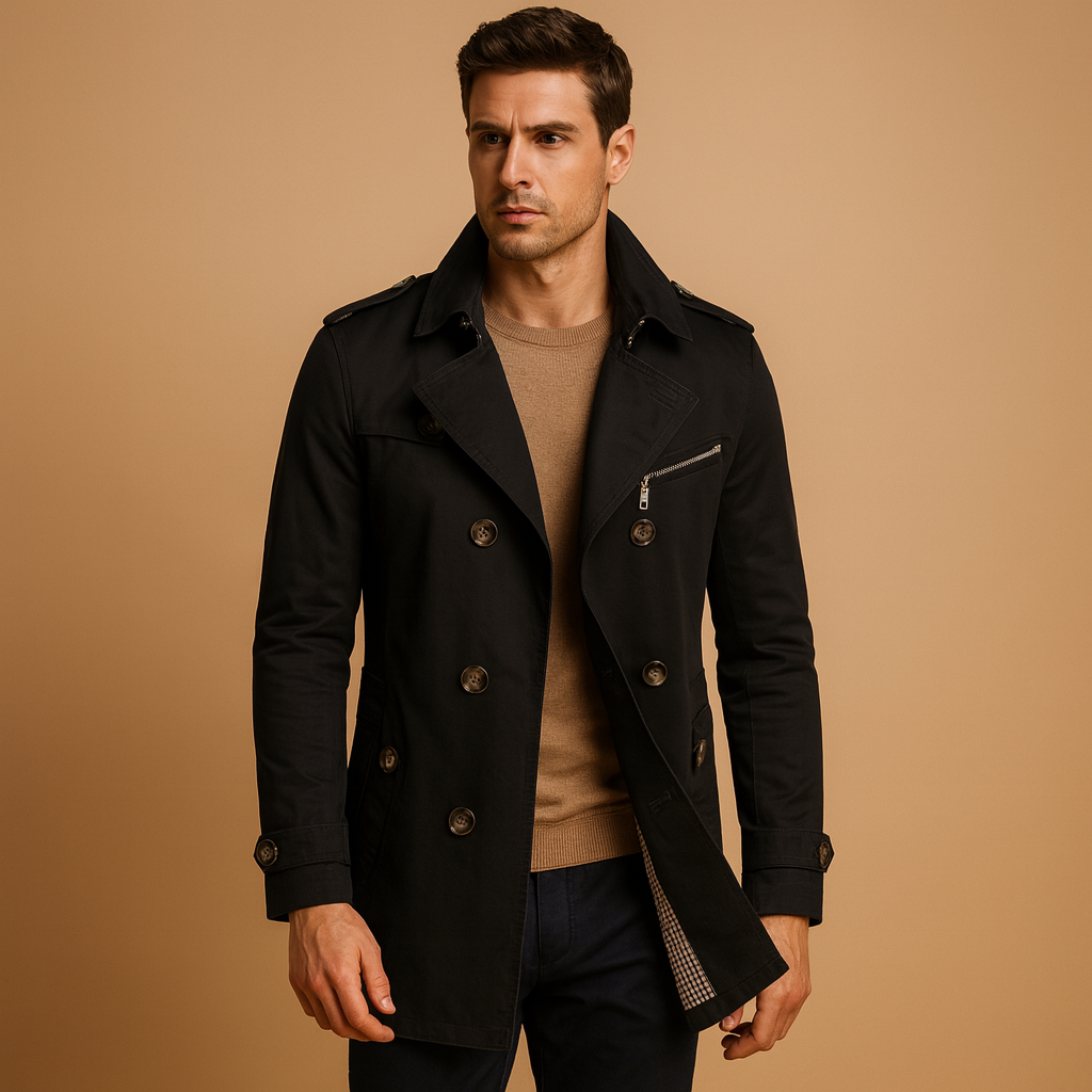 Mens Trench Coat Waterproof Double-Breasted Classic Fit - BritishMode