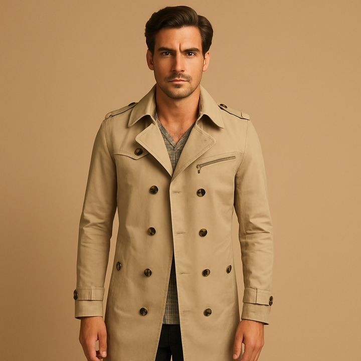 Mens Trench Coat Waterproof Double-Breasted Classic Fit