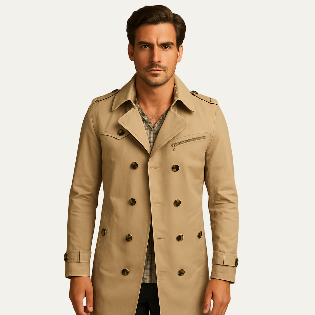 Mens Trench Coat Double Breasted High Collar