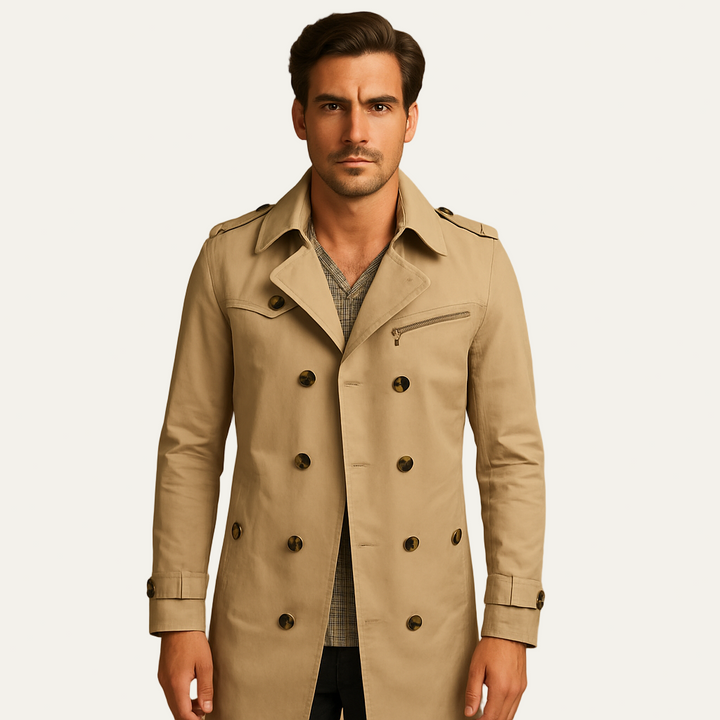 Mens Trench Coat Double Breasted High Collar