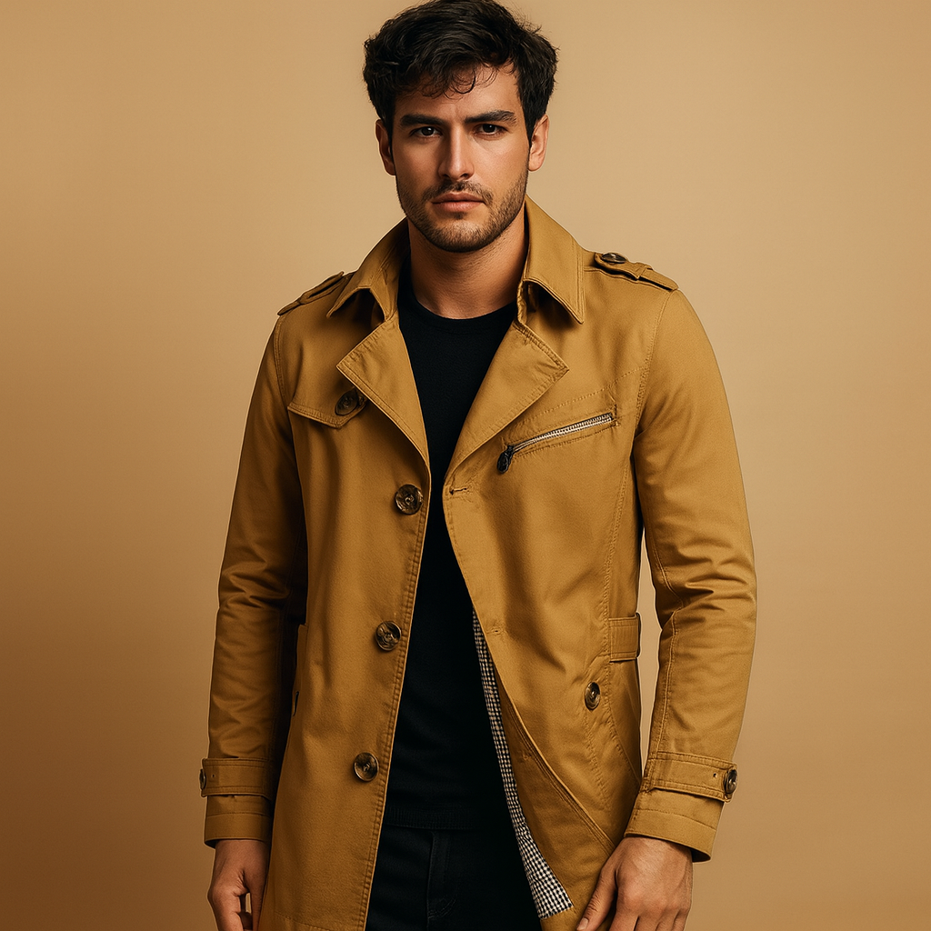 Mens Trench Coat Waterproof Double-Breasted Classic Fit