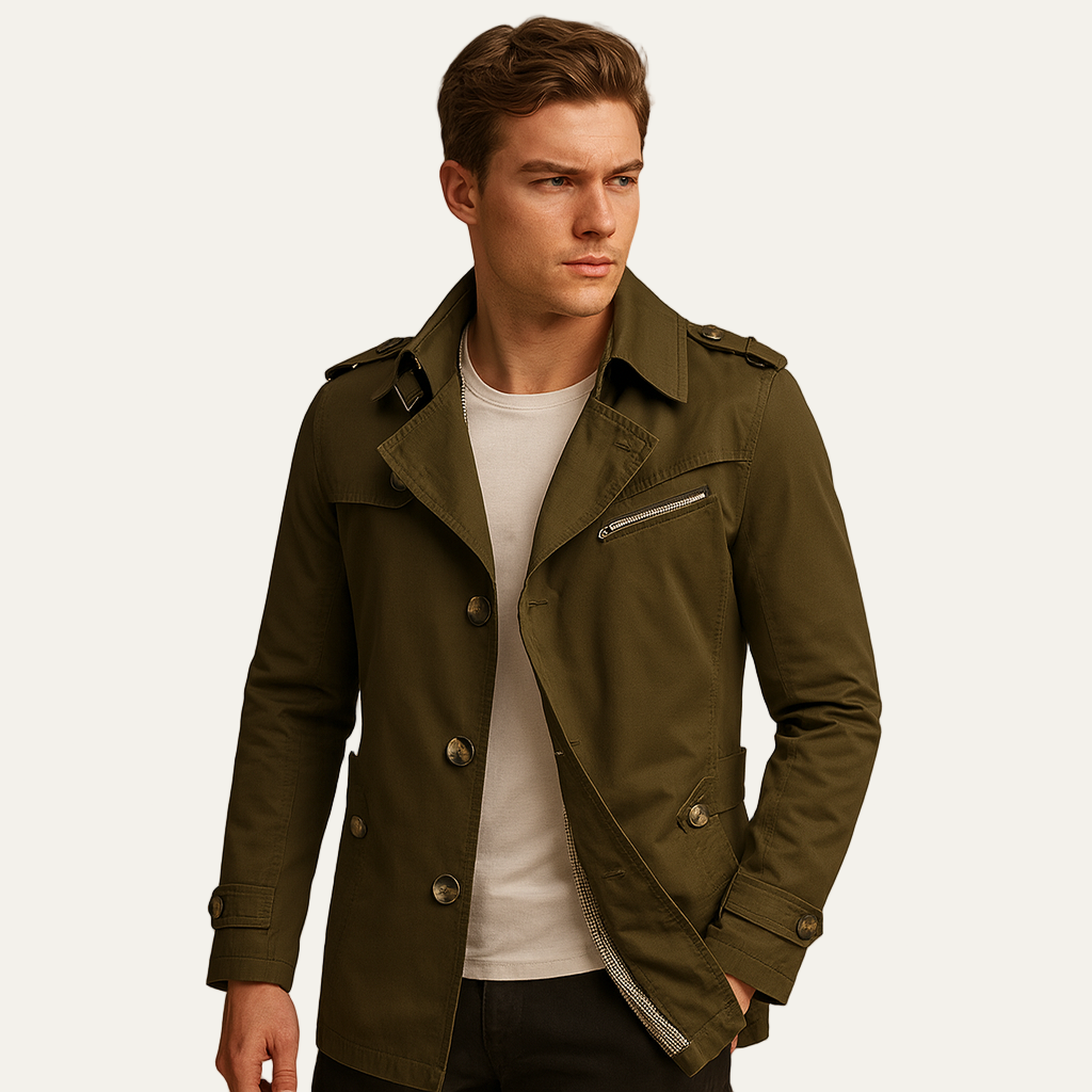 Mens Trench Coat Double Breasted High Collar