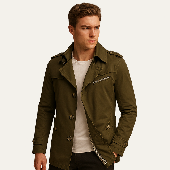 Mens Trench Coat Double Breasted High Collar