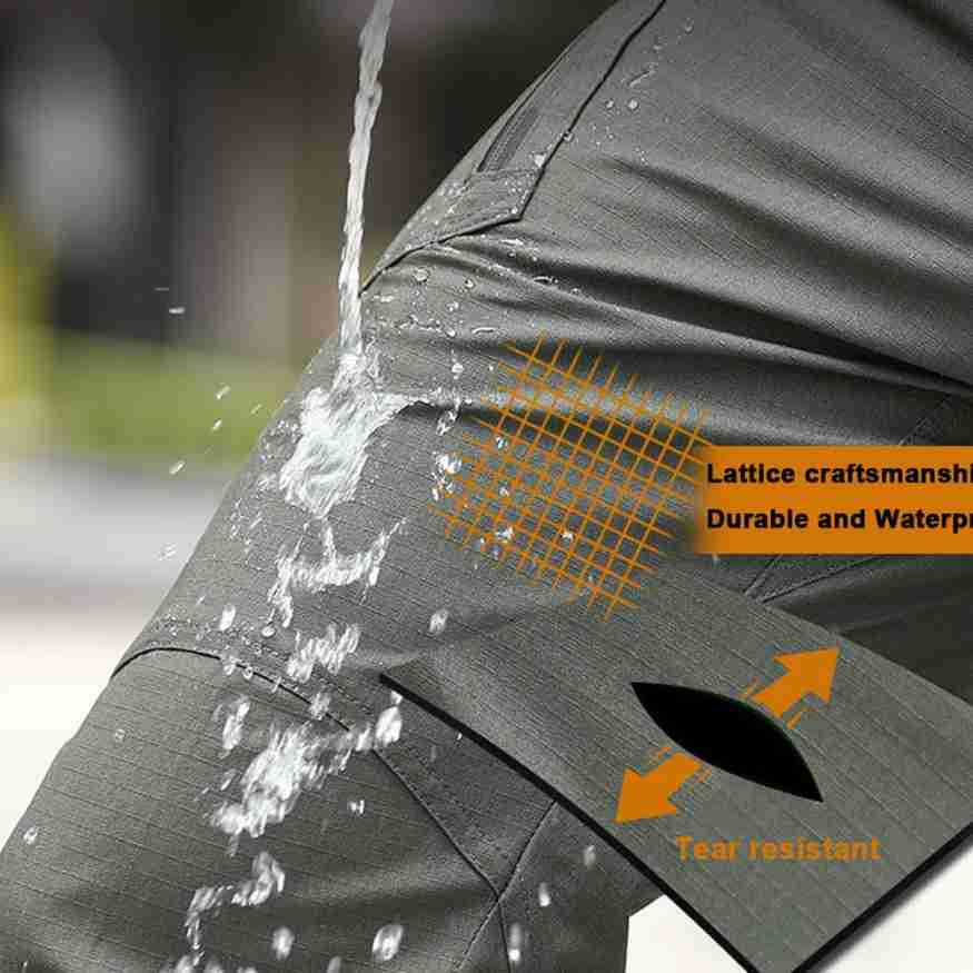 Mens Tactical Trousers Waterproof Reinforced Multi-Pocket