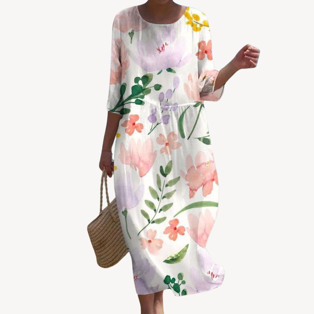 Womens Midi Dress Printed Sleeves