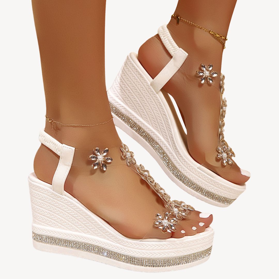 Womens Orthopedic Wedge Sandals Floral Clear Strap
