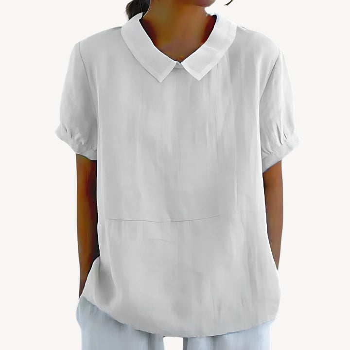 Womens Blouse Linen Blend Collared Style