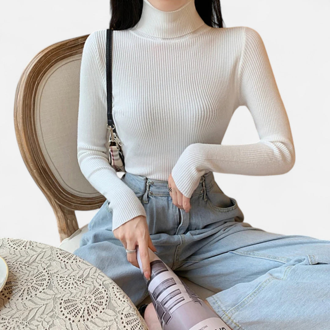 Womens Ribbed Knit Sweater Turtleneck Slim Fit