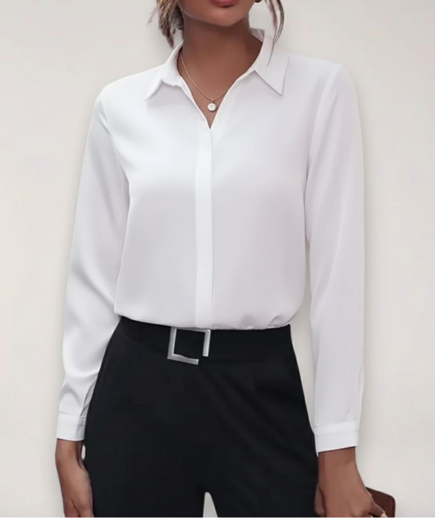 Womens Classic Long Sleeve Chiffon Blouse with Collar - BritishMode