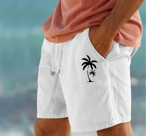 Womens Summer Shorts with Palm Embroidery Relaxed Fit