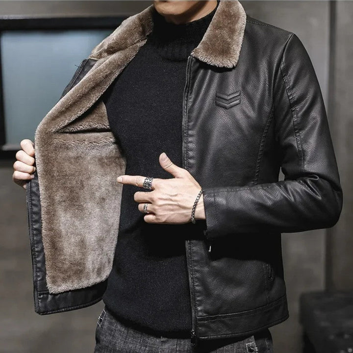 Mens Leather Jacket with Fur Collar Winter Style