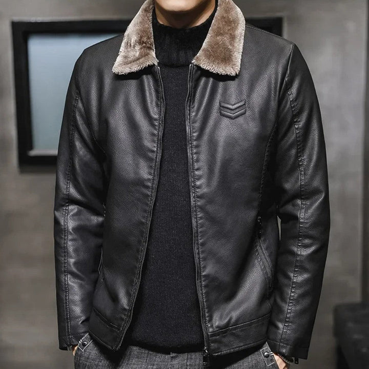 Mens Leather Jacket with Fur Collar Winter Style - BritishMode