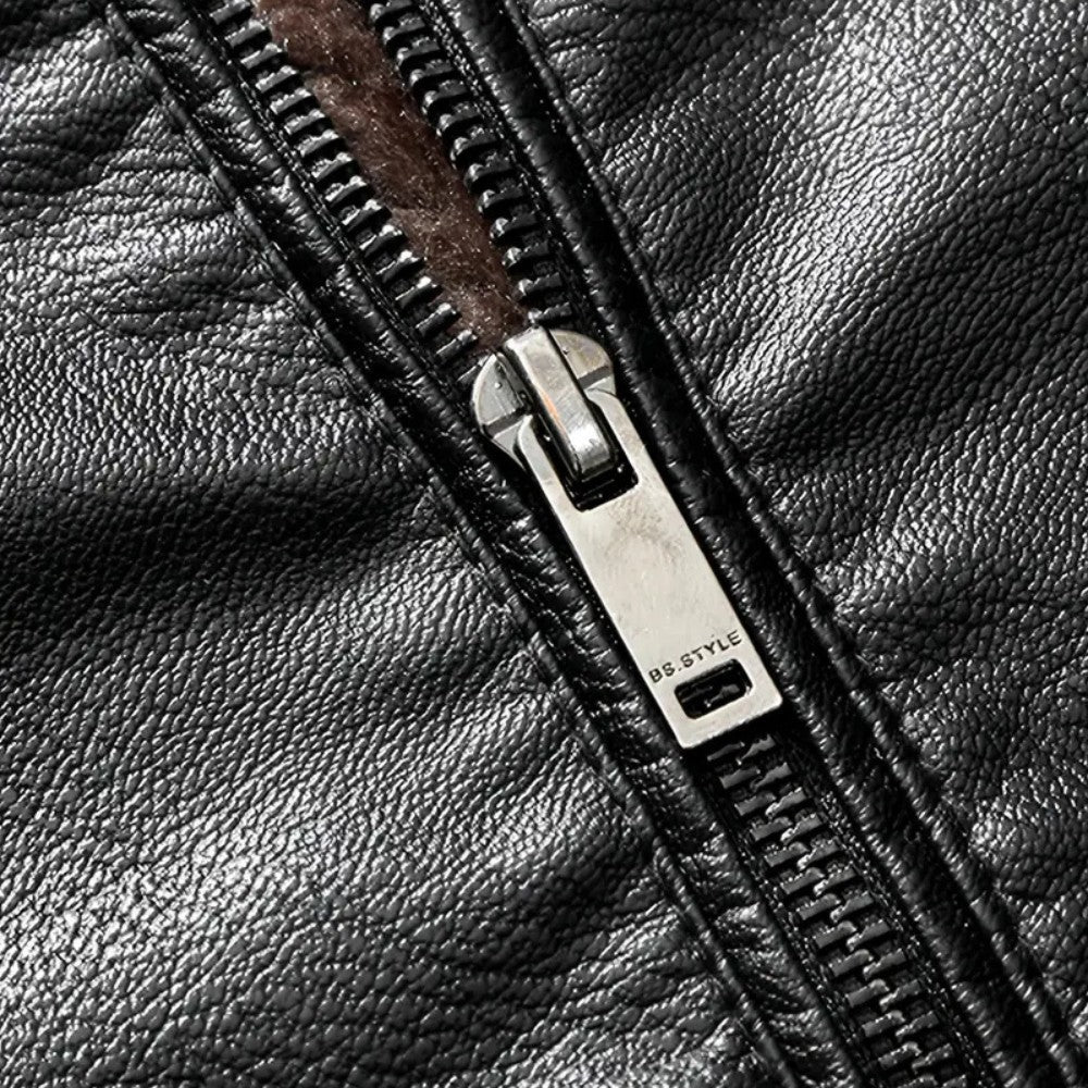 Mens Leather Jacket with Fur Collar Winter Style