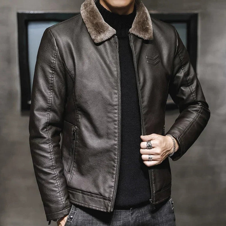 Mens Leather Jacket with Fur Collar Winter Style