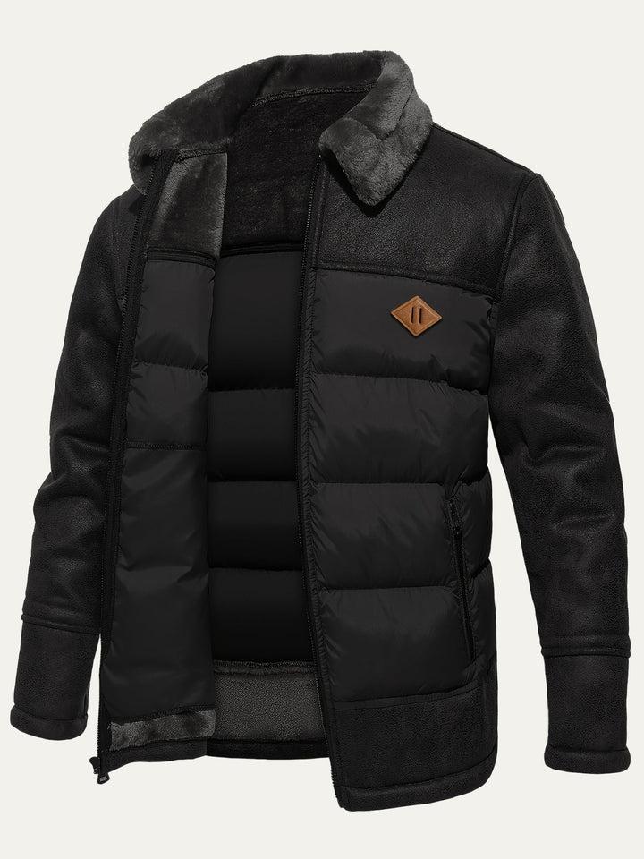 Mens Quilted Jacket with Fur Trim Collar Winter Outerwear