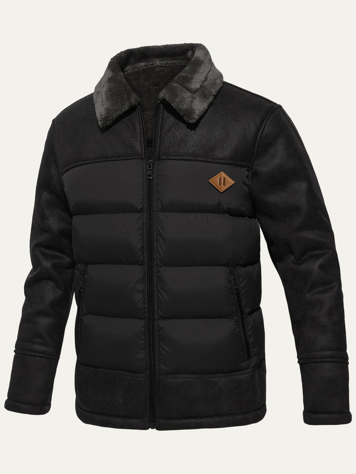 Mens Quilted Jacket with Fur Trim Collar Winter Outerwear