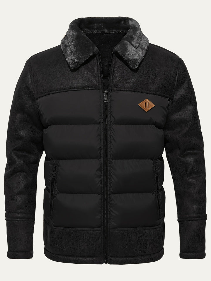 Mens Quilted Jacket with Fur Trim Collar Winter Outerwear - BritishMode