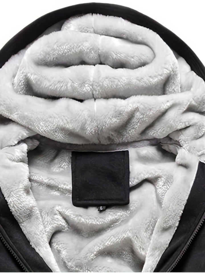 Mens Hooded Zip Jacket Plush Fleece Lined Heavy Duty