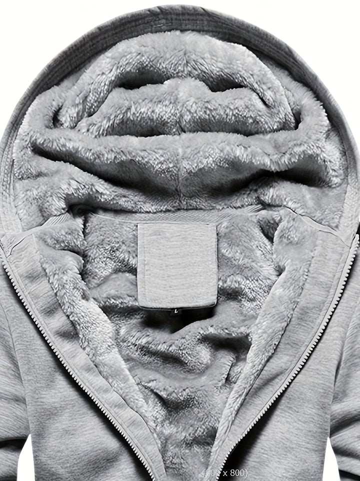 Mens Hooded Zip Jacket Plush Fleece Lined Heavy Duty