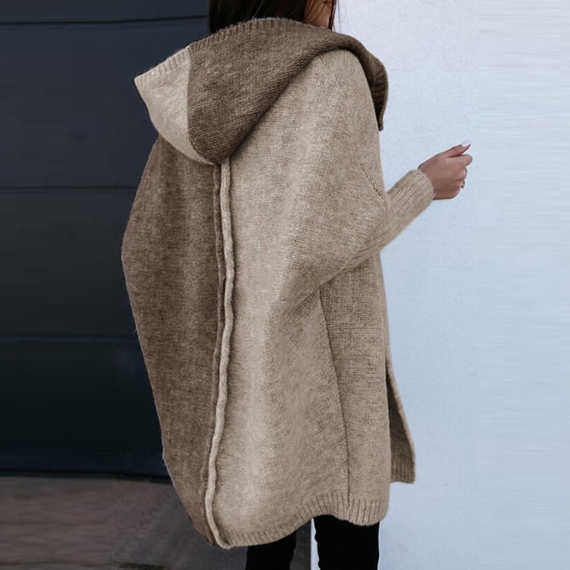 Womens Longline Knit Cardigan Hooded Open Front Batwing Sleeve