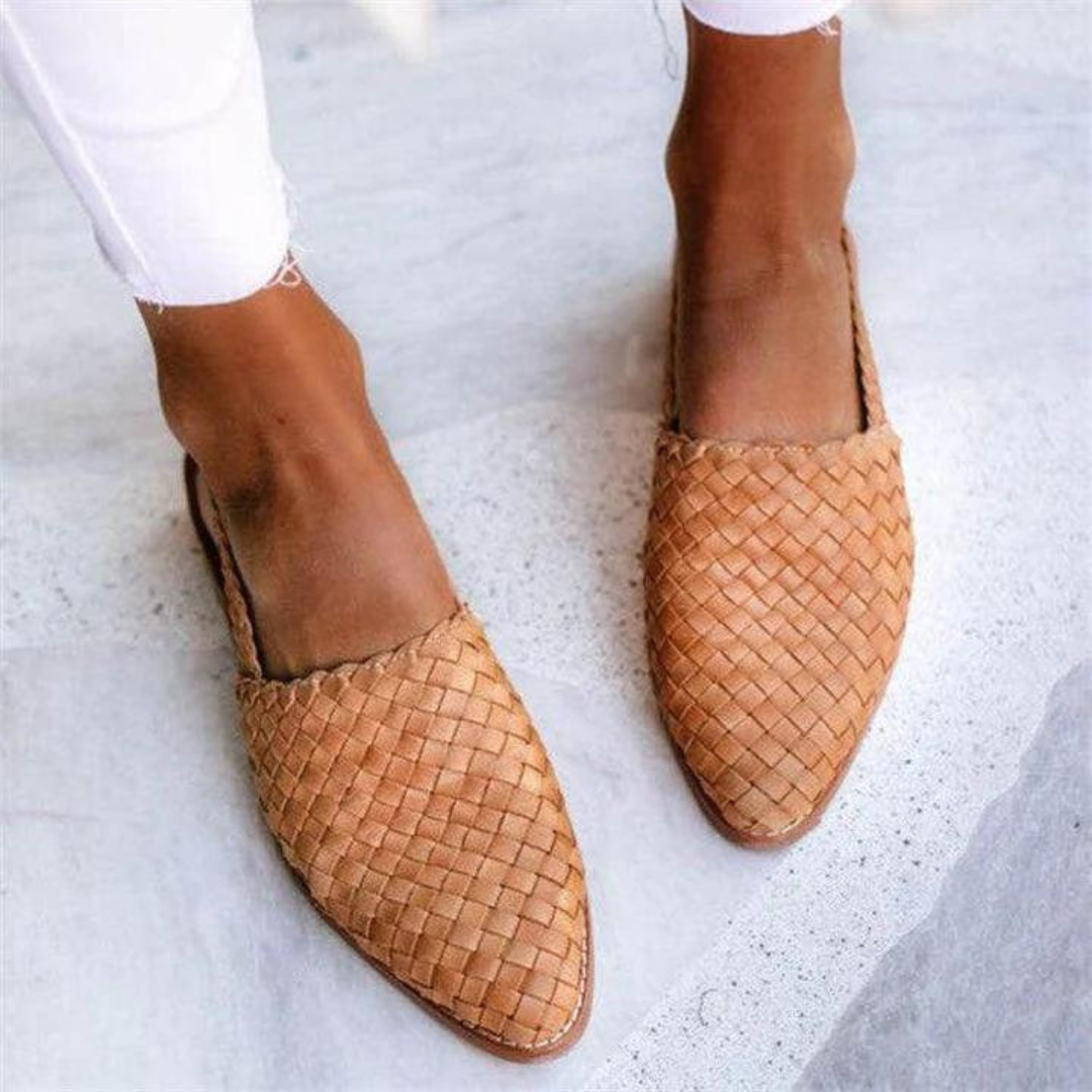 Womens Slip-On Loafers Woven Flat Style
