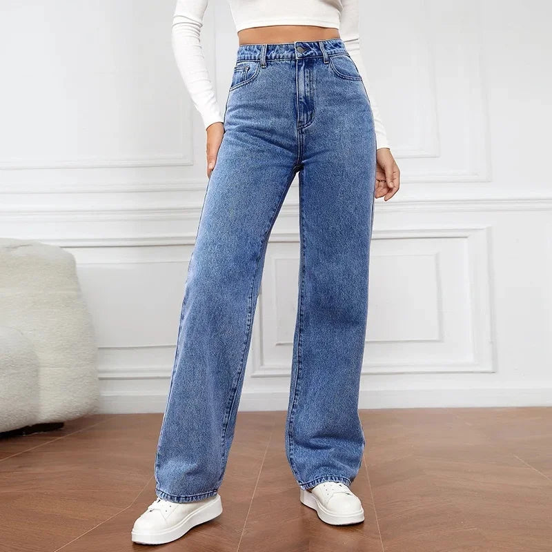 Womens Wide Leg Jeans High Waist Casual Fit - BritishMode