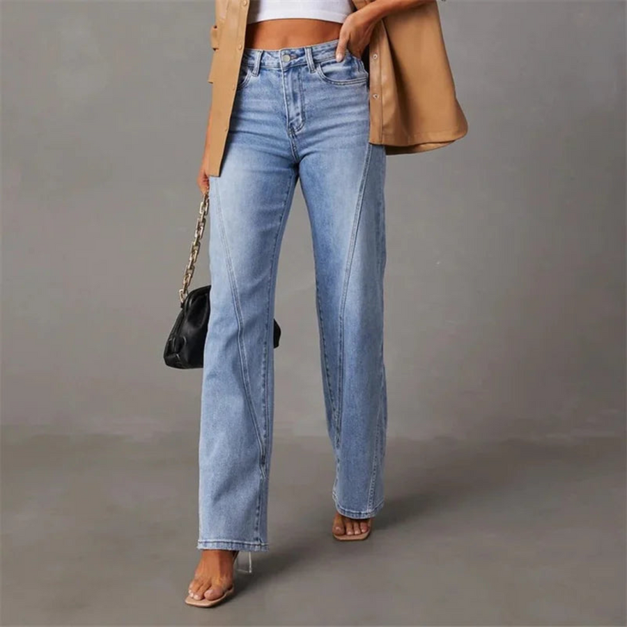 Womens High-Waist Denim Jeans Straight-Leg Fit - BritishMode