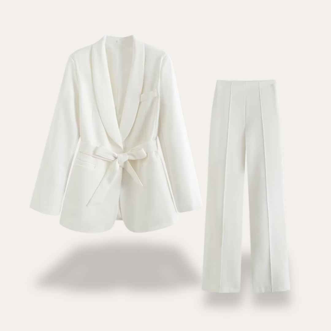 Womens Blazer and Pants Set Belted Tailored Fit