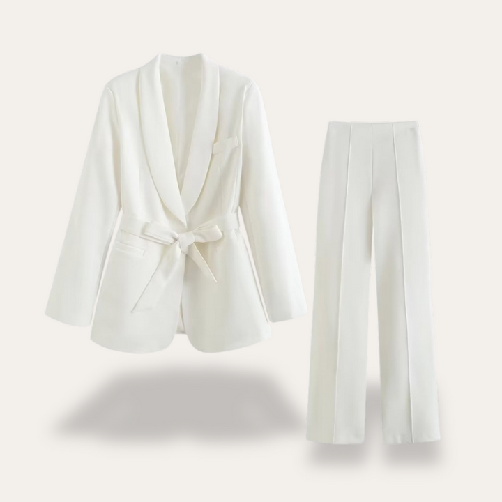 Womens Blazer and Pants Set Belted Tailored Fit