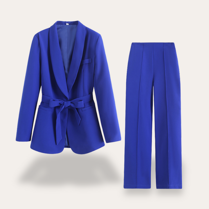 Womens Blazer and Pants Set Belted Tailored Fit