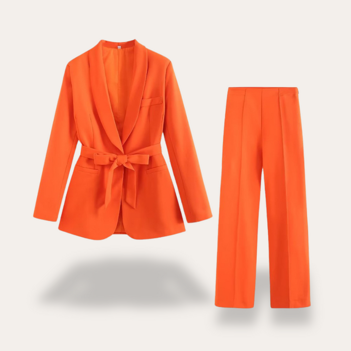 Womens Blazer and Pants Set Belted Tailored Fit