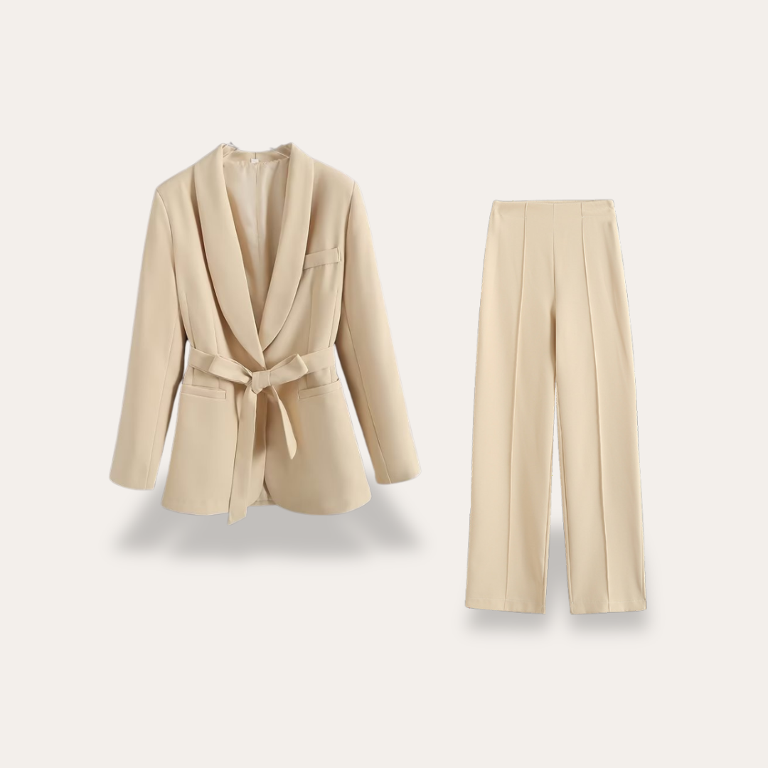 Womens Blazer and Pants Set Belted Tailored Fit