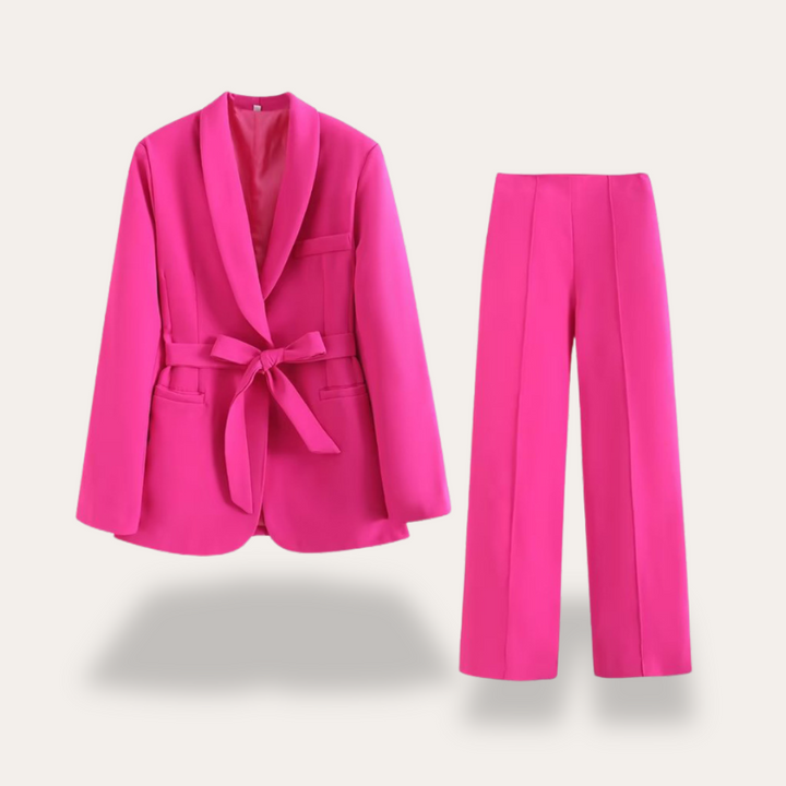 Womens Blazer and Pants Set Belted Tailored Fit
