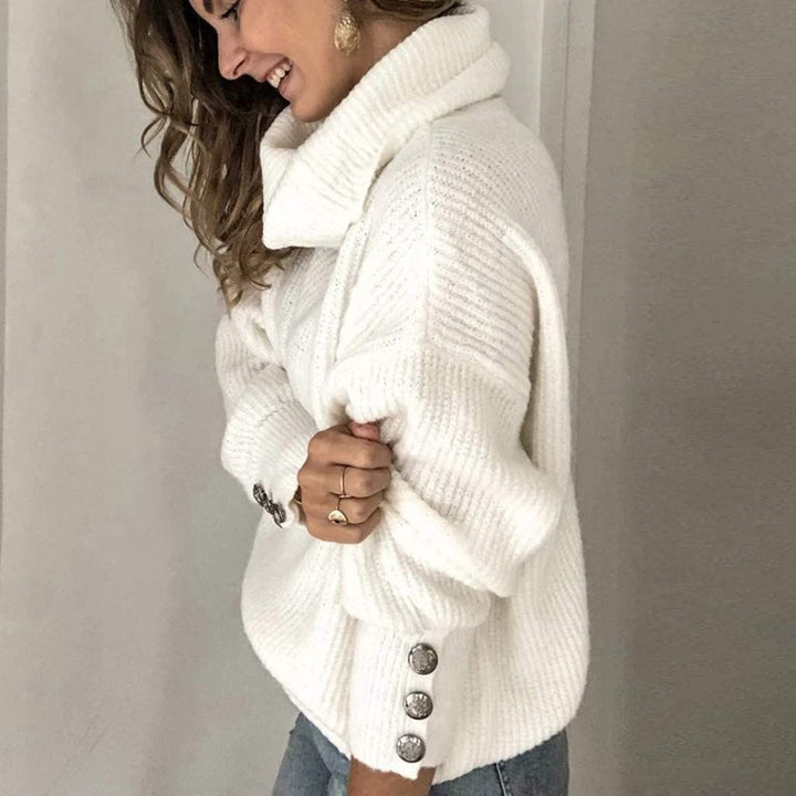Womens Turtleneck Sweater with Button Cuff
