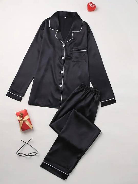 Womens Pajama Set Button-Down Relaxed Fit
