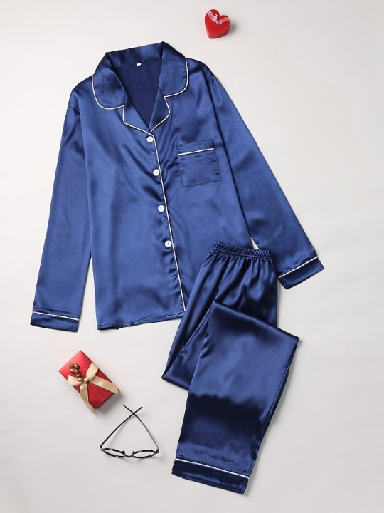 Womens Pajama Set Button-Down Relaxed Fit