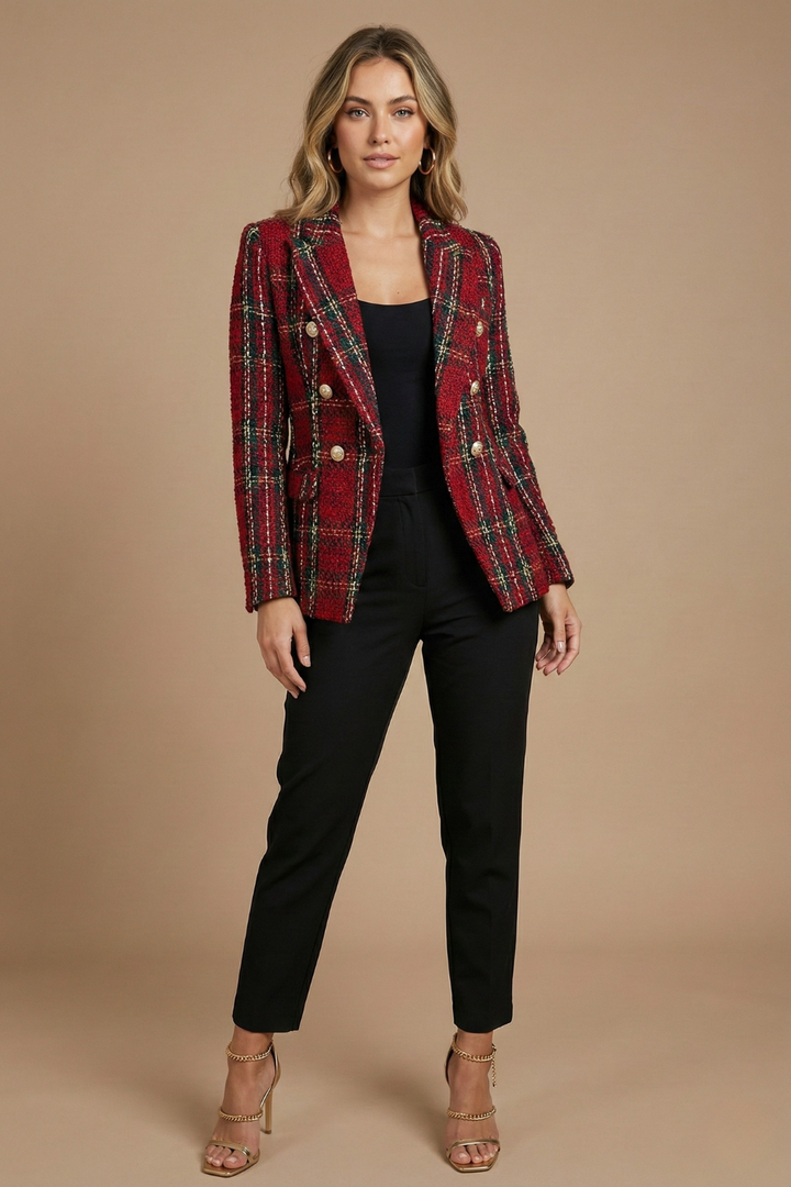 Womens Blazer Jacket Checked Fitted - BritishMode