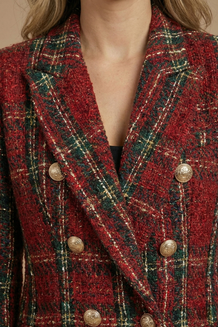 Womens Blazer Jacket Checked Fitted