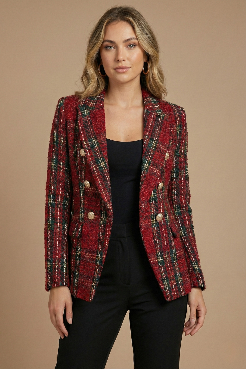 Womens Blazer Jacket Checked Fitted
