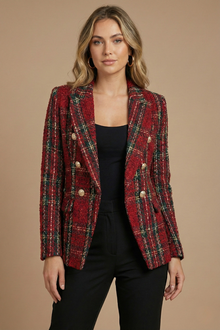 Womens Blazer Jacket Checked Fitted