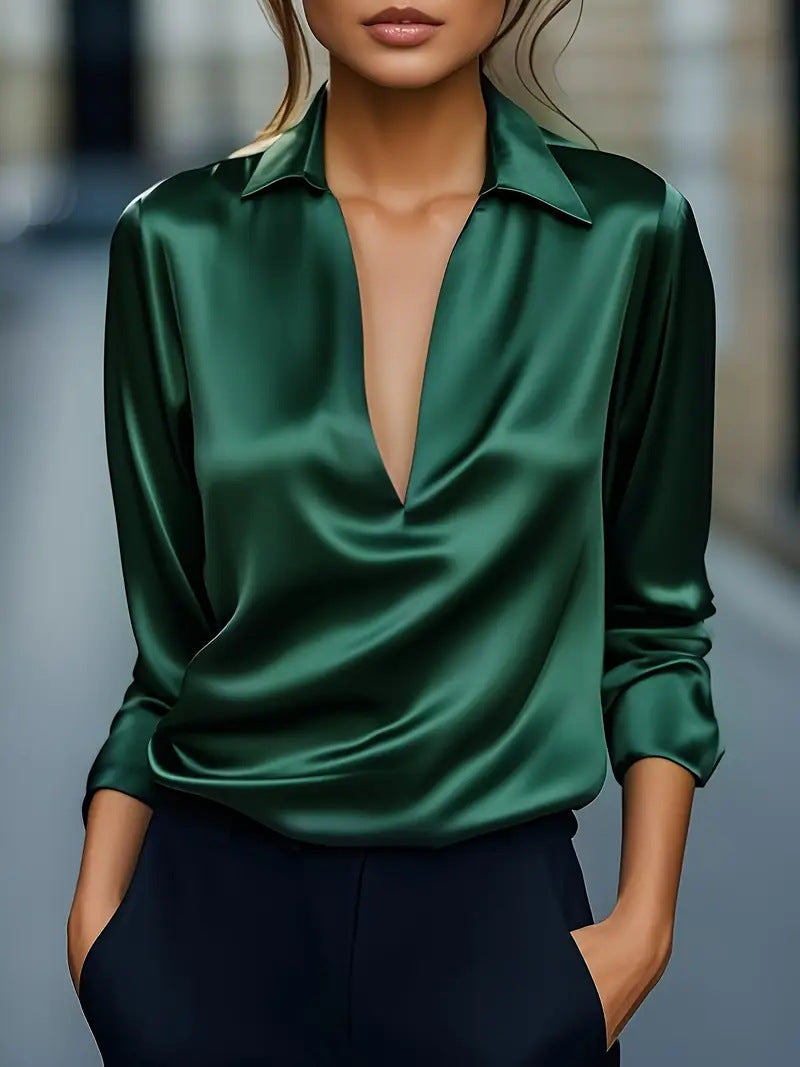 Womens Long Sleeve Blouse with Collar Classic Fit