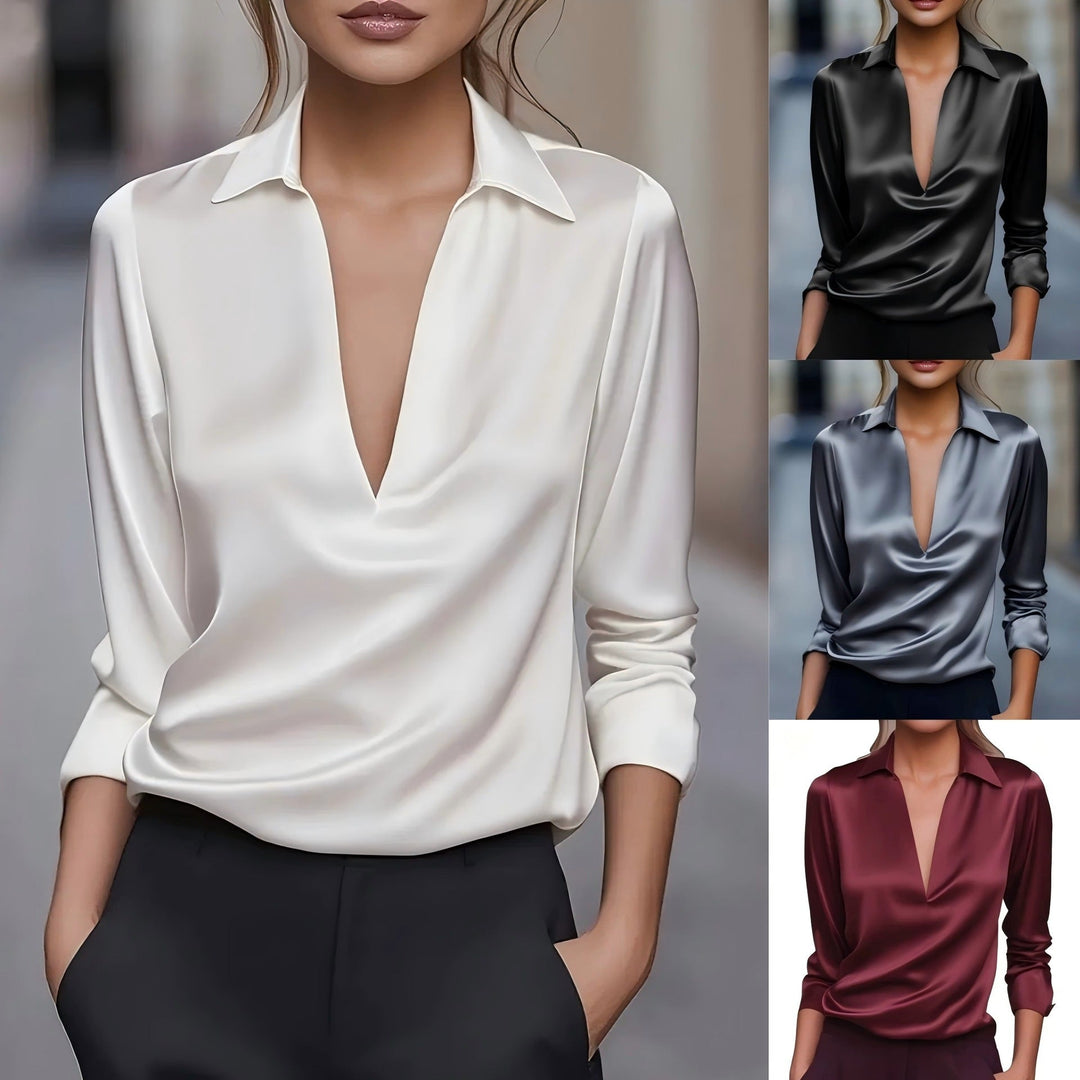 Womens Long Sleeve Blouse with Collar Classic Fit