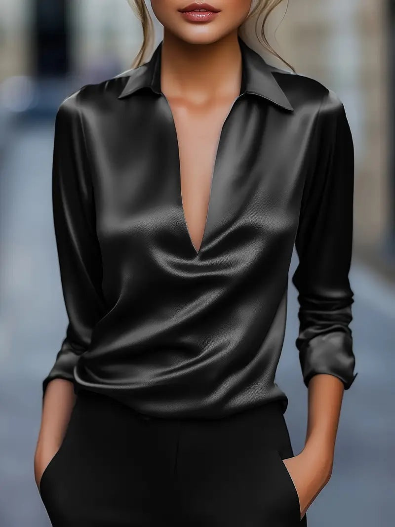 Womens Long Sleeve Blouse with Collar Classic Fit