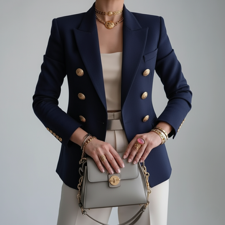Womens Blazer Double-Breasted Fitted Tailored