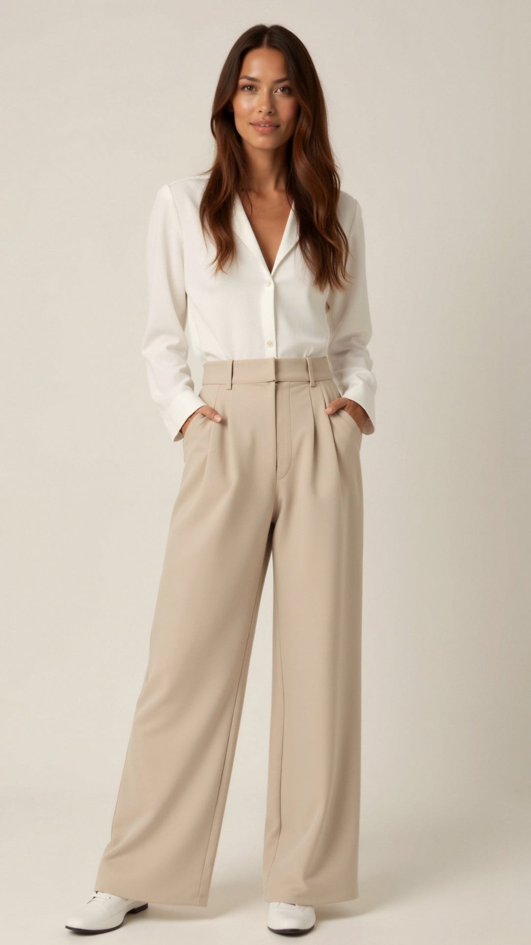 Womens Wide Leg Pants High-Waisted Pleated - BritishMode
