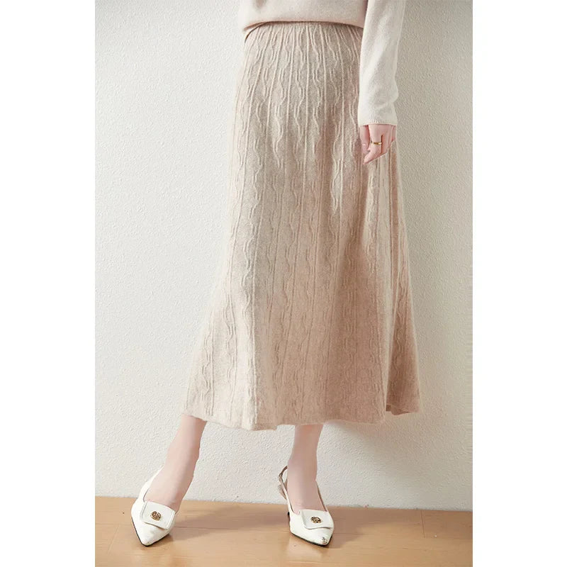 Womens Knit A-Line Midi Skirt