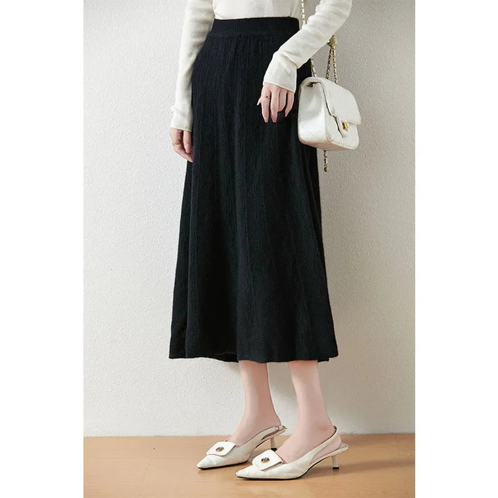 Womens Knit A-Line Midi Skirt