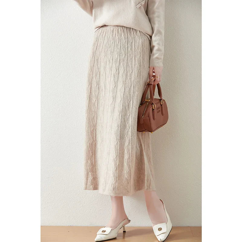 Womens Knit A-Line Midi Skirt