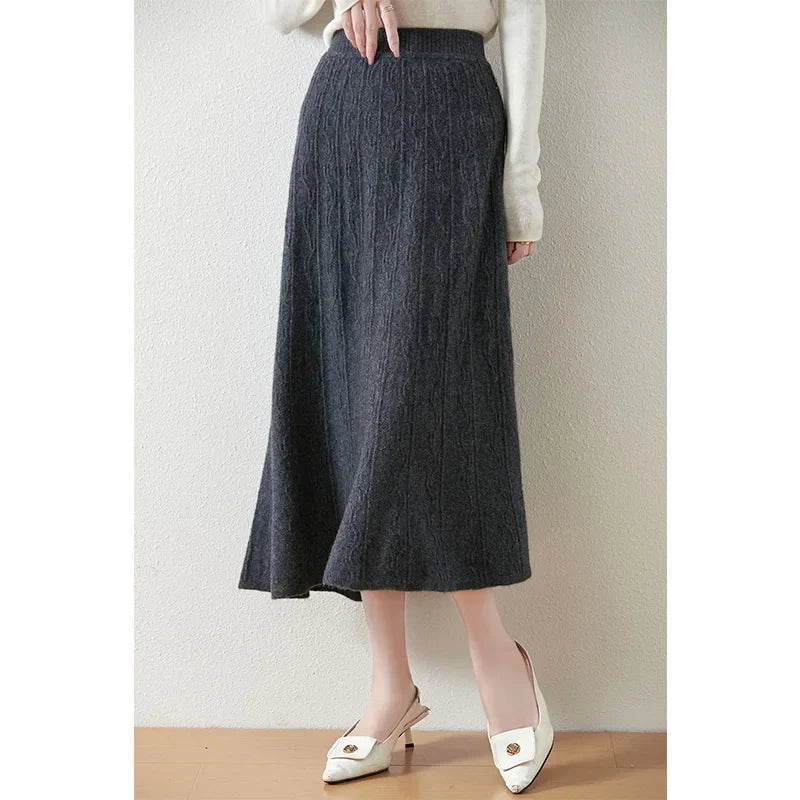 Womens Knit A-Line Midi Skirt
